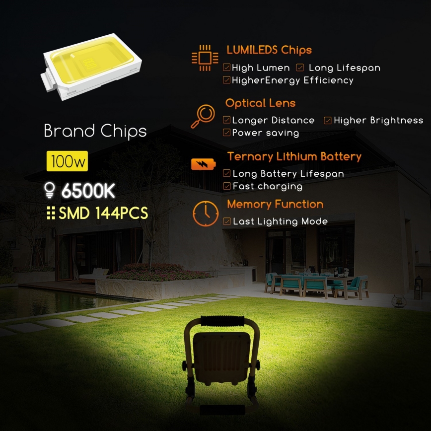 Aigostar - LED Himmennettävä rechargeable valonheitin LED/100W/5V 6500K IP65