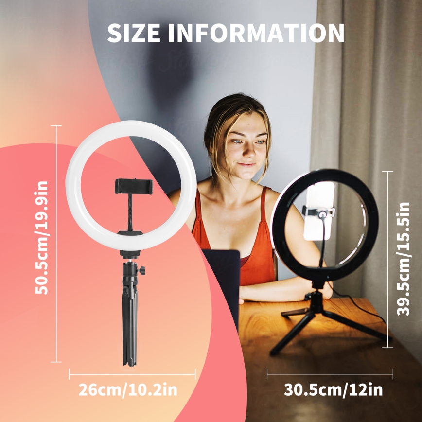 Aigostar - LED Himmennettävä rengasvalo LED/12W/230V 2700-6500K 50,5 cm