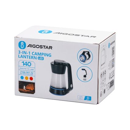 Aigostar - LED Himmennettävä retkeily taskulamppu 3in1 LED/3xAA musta/sininen