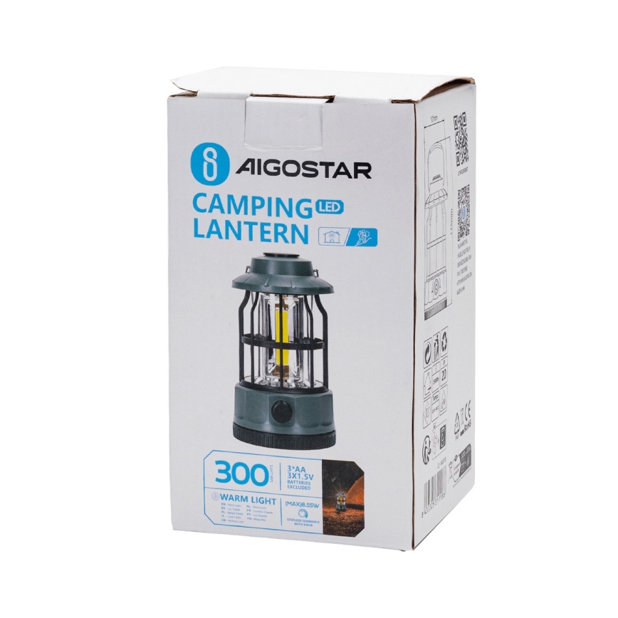 Aigostar - LED Himmennettävä retkeily flashlight LED/3xAA vihreä 17,5 cm