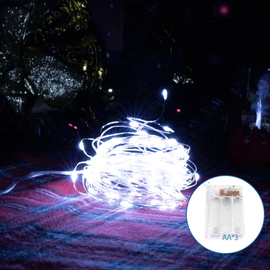 Aigostar - LED-jouluketju 100xLED/3xAA 10,3m kylmänvalkoinen