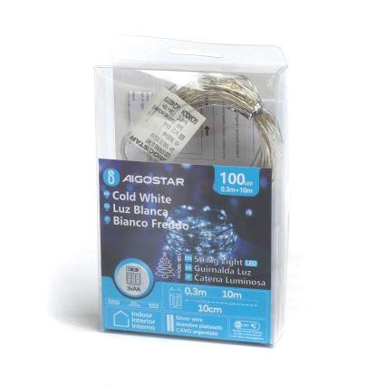 Aigostar - LED-jouluketju 100xLED/3xAA 10,3m kylmänvalkoinen