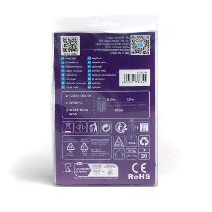 Aigostar - LED-jouluketju 100xLED/3xAA 10,3m kylmänvalkoinen