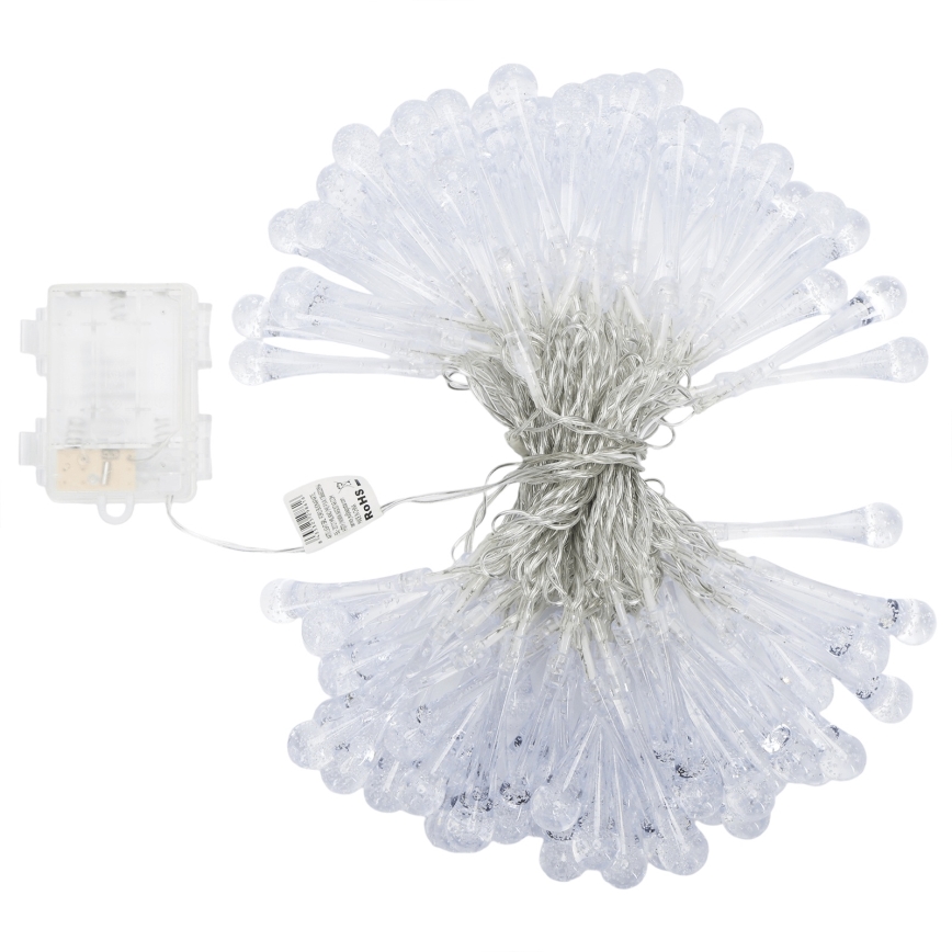 Aigostar - LED-ulkojouluvalosarja 100 LED/8 toimintoa 3xAA 10 m IP44 kylmänvalkoinen pisarat