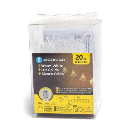 Aigostar - LED-jouluketju 20xLED/3xAA 3,3m puut