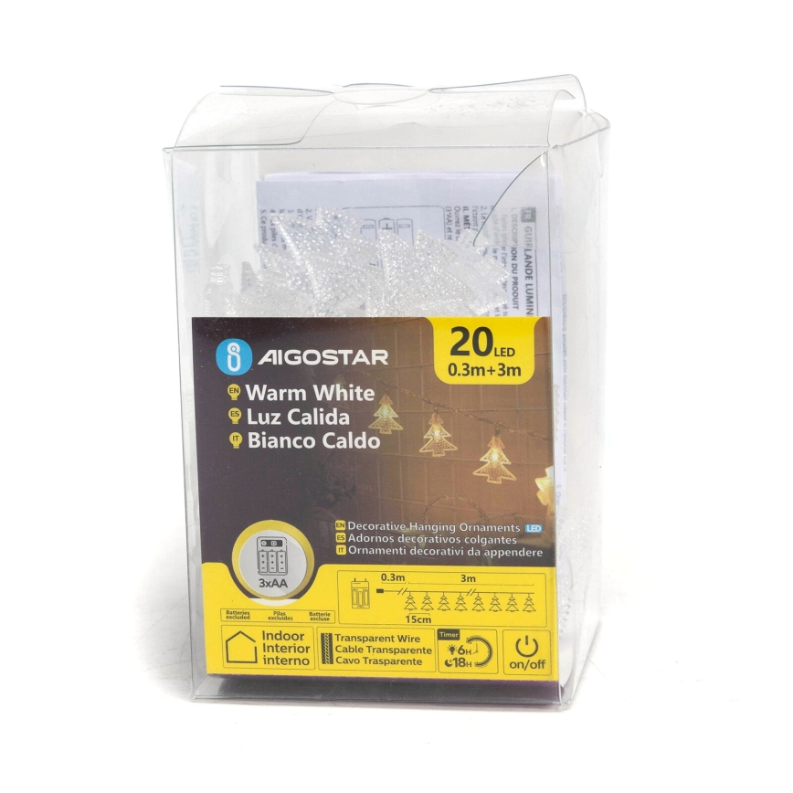 Aigostar - LED-jouluketju 20xLED/3xAA 3,3m puut