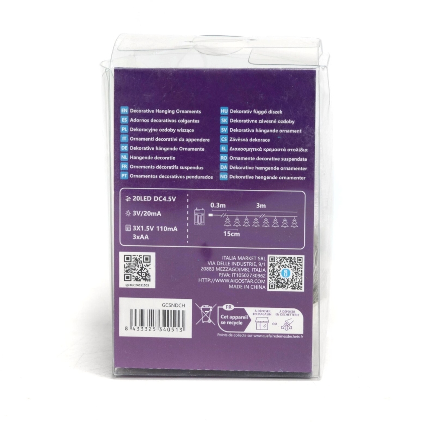 Aigostar - LED-jouluketju 20xLED/3xAA 3,3m puut