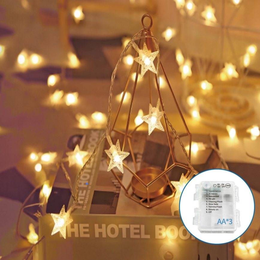 Aigostar - LED-jouluketju 20xLED/3xAA 3,3m tähdet