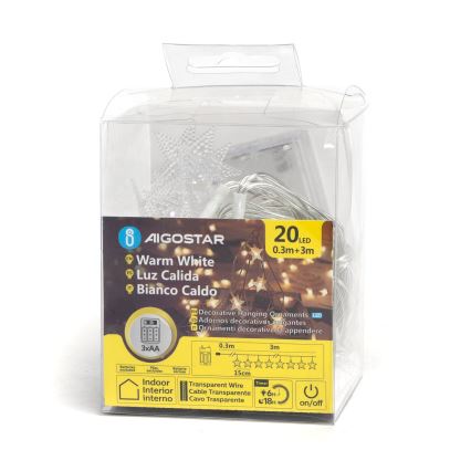 Aigostar - LED-jouluketju 20xLED/3xAA 3,3m tähdet