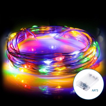 Aigostar - LED-jouluketju 50xLED/3xAA 5,3m monivärinen