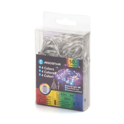 Aigostar - LED-jouluketju 50xLED/3xAA 5,3m monivärinen