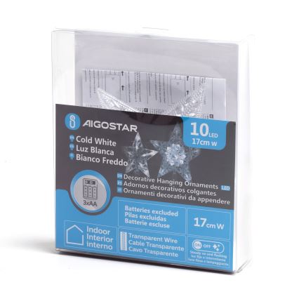 Aigostar - LED-joulukoriste 10xLED/3xAA kylmänvalkoinen tähti