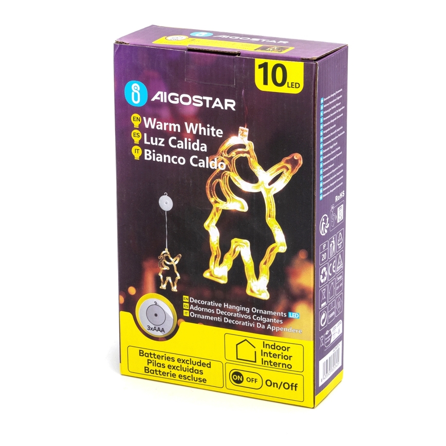 Aigostar - LED-joulukoriste 10xLED/3xAAA Joulupukki 20 cm