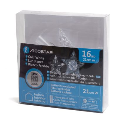 Aigostar - LED-joulukoriste 16xLED/3xAA kylmänvalkoinen tähti