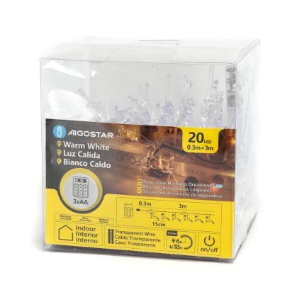 Aigostar - LED Joulukoristevalosarja 20xLED/3xAA 3,3m porot