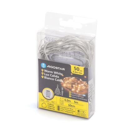 Aigostar - LED Joulukoristevalosarja 50xLED/3xAA 5,3m lämmin valkoinen