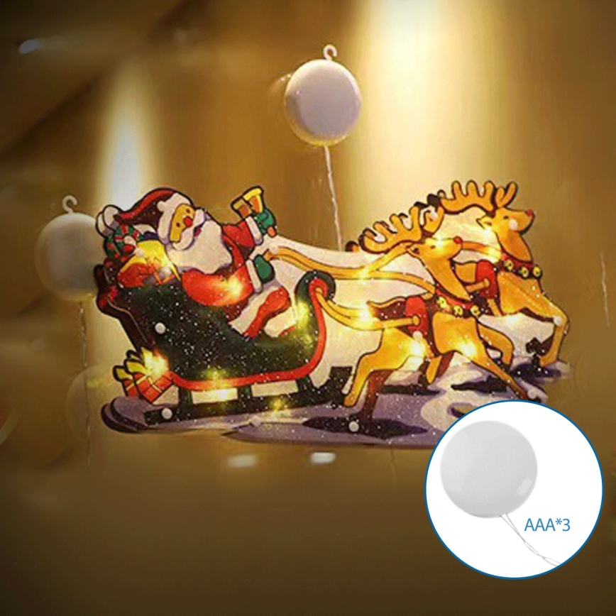Aigostar - LED-joulukoriste LED/3xAAA Joulupukki porojen kanssa 13,4cm