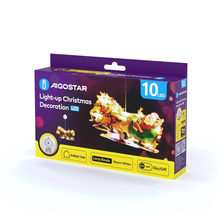 Aigostar - LED-joulukoriste LED/3xAAA Joulupukki porojen kanssa 13,4cm