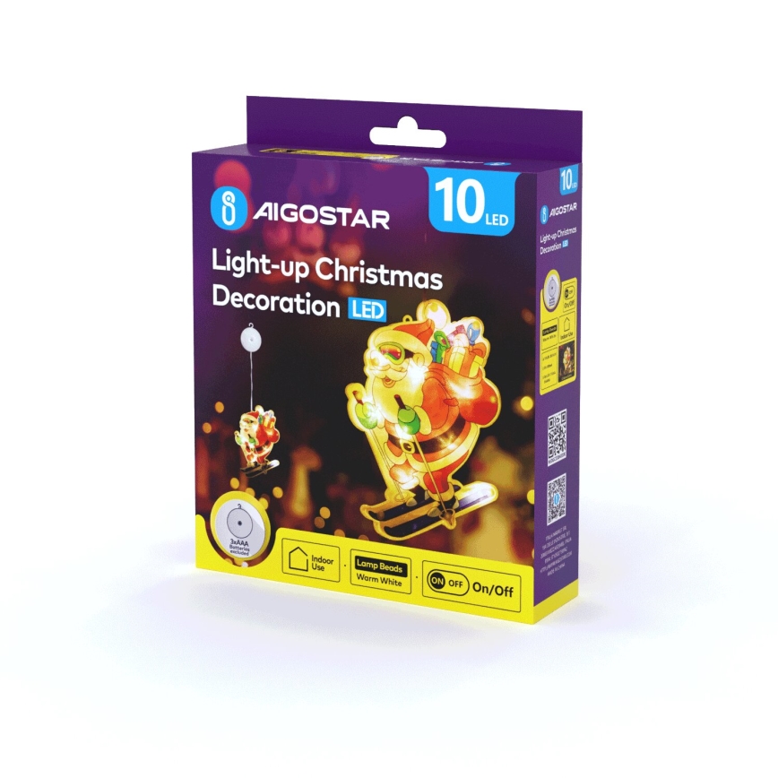 Aigostar - LED-joulukoriste LED/3xAAA Joulupukki suksilla 23cm