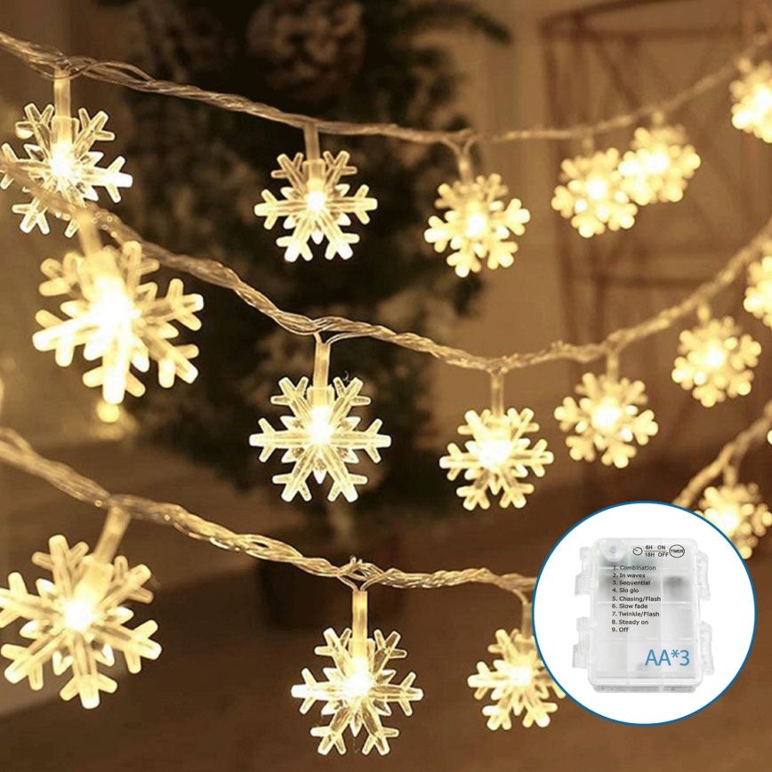 Aigostar - LED Joulukoristevalosarja 20xLED/3xAA 3,3m lumihiutaleet