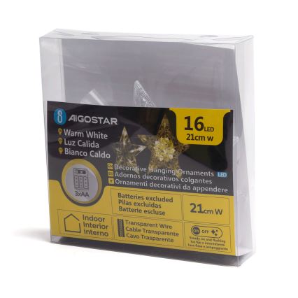 Aigostar - LED-joulutähti 16xLED/3xAA lämmin valkoinen