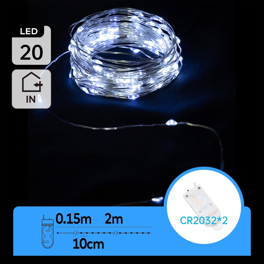 Aigostar - LED jouluvaloketju 20xLED/2x3V 2m kylmänvalkoinen