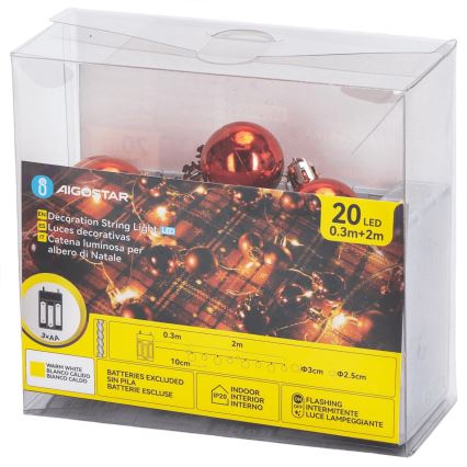 Aigostar - LED-jouluvaloketju 20xLED/3xAA 2m lämmin valkoinen
