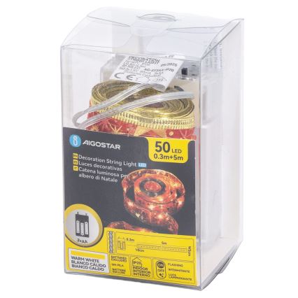 Aigostar - LED-jouluvaloketju 50xLED/3xAA 5 m, lämmin valkoinen, punainen
