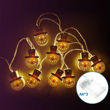 Aigostar - LED-jouluvalosarja 10xLED/3xAA 1,5 m lämmin valkoinen lumiukko
