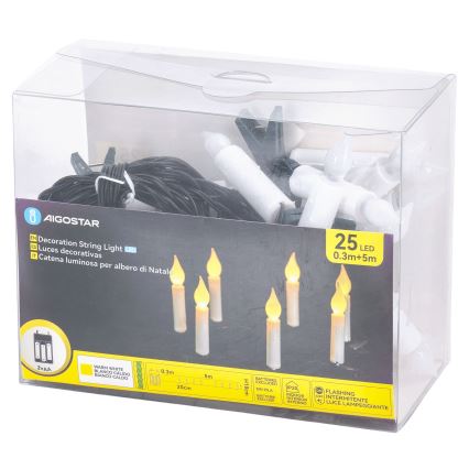 Aigostar - LED-jouluvalosarja 25xLED/3xAA 5 m lämmin valkoinen
