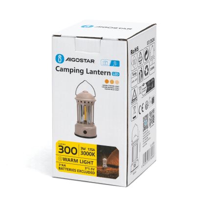 Aigostar - LED kannettava retkeily lamppu LED/3W/3xAA