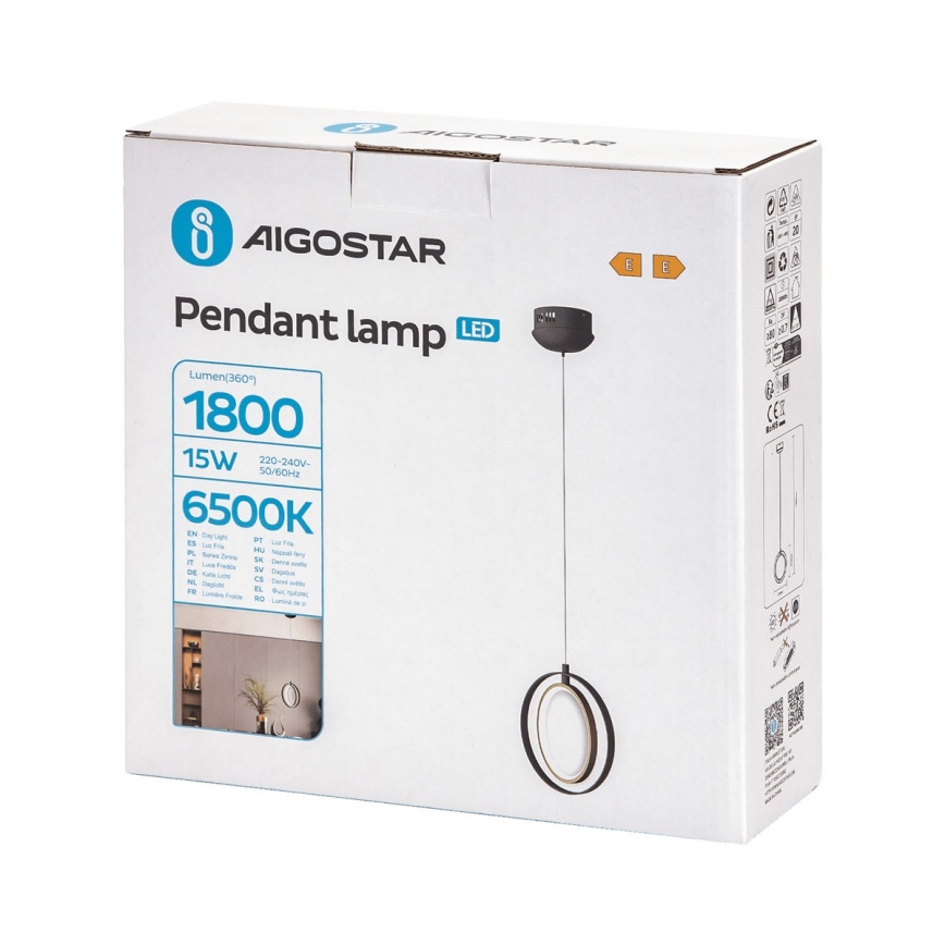 Aigostar - LED-kattokruunu johdossa LED/15W/230V 6500K musta