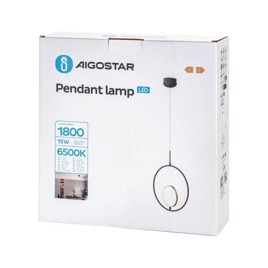 Aigostar - LED-kattokruunu johdossa LED/15W/230V 6500K musta/kulta