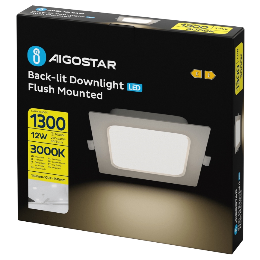 Aigostar - LED-kattovalaisimet LED/12W/230V 3000K 17,5x17,5 cm valkoinen