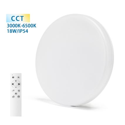 Aigostar - Himmennettävä kylpyhuoneen LED-kattovalaisin LED/18W/230V 3000-6000K IP54 + kauko-ohjaus