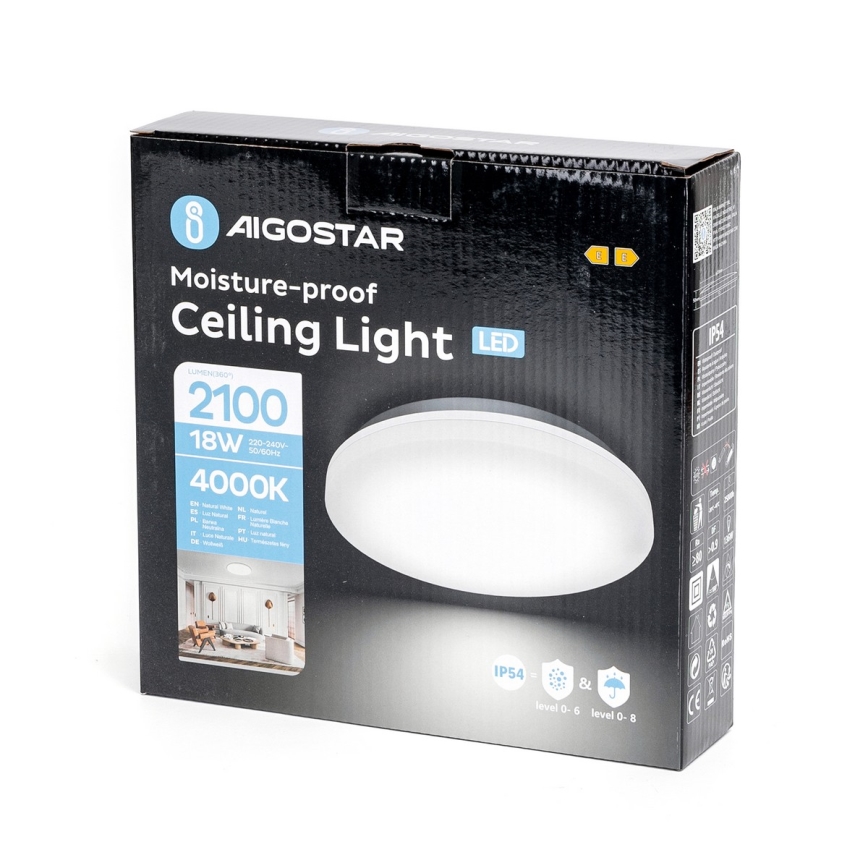 Aigostar - LED-kattovalaisin kylpyhuoneeseen LED/18W/230V 4000K IP54
