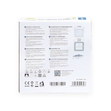 Aigostar - LED-kattovalaisin LED/12W/230V 17,3x17,3 cm 3000K valkoinen