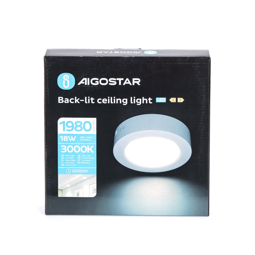 Aigostar - LED-kattovalaisin LED/18W/230V halkaisija 22,6 cm 3000K valkoinen