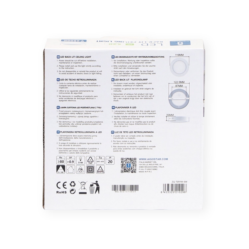 Aigostar - LED-kattovalaisin LED/6W/230V halkaisija 12,3 cm 3000K valkoinen