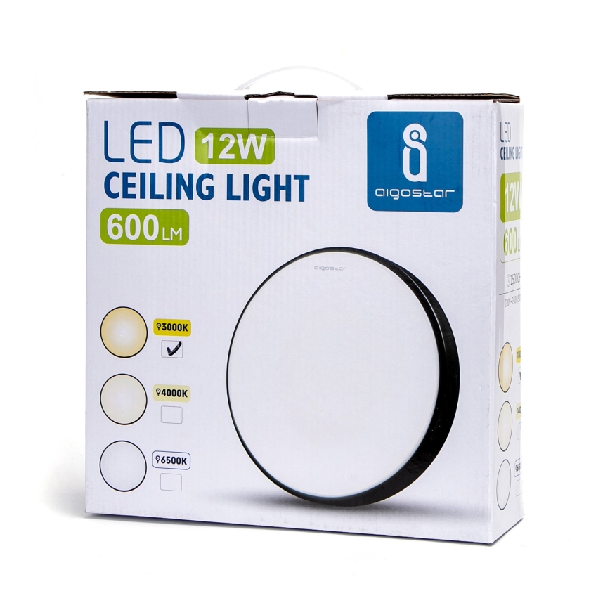 Aigostar - LED Kattovalo LED/12W/230V 3000K d. 23 cm musta