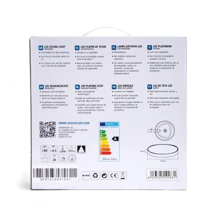 Aigostar - LED Kattovalo LED/12W/230V 3000K d. 23 cm musta