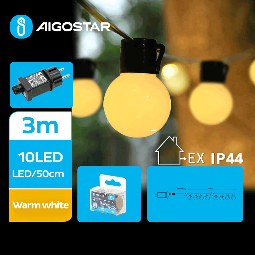 Aigostar - LED koristeketju ulkokäyttöön 10xLED/3m IP44 lämpimänvalkoinen