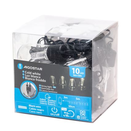 Aigostar - LED koristeketju ulkokäyttöön 10xLED/8m IP44 kylmänvalkoinen