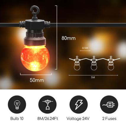 Aigostar - LED Koristeketju ulkokäyttöön 10xLED/8m IP44 lämmin valkoinen