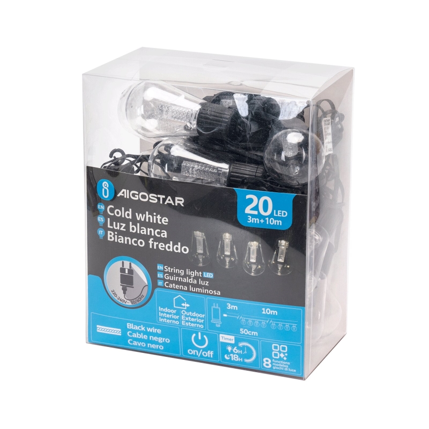 Aigostar - LED koristeketju ulkokäyttöön 20xLED/13m IP44 kylmänvalkoinen