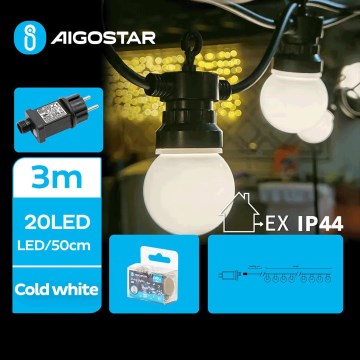 Aigostar - LED koristeketju ulkokäyttöön 20xLED/3m IP44 kylmänvalkoinen