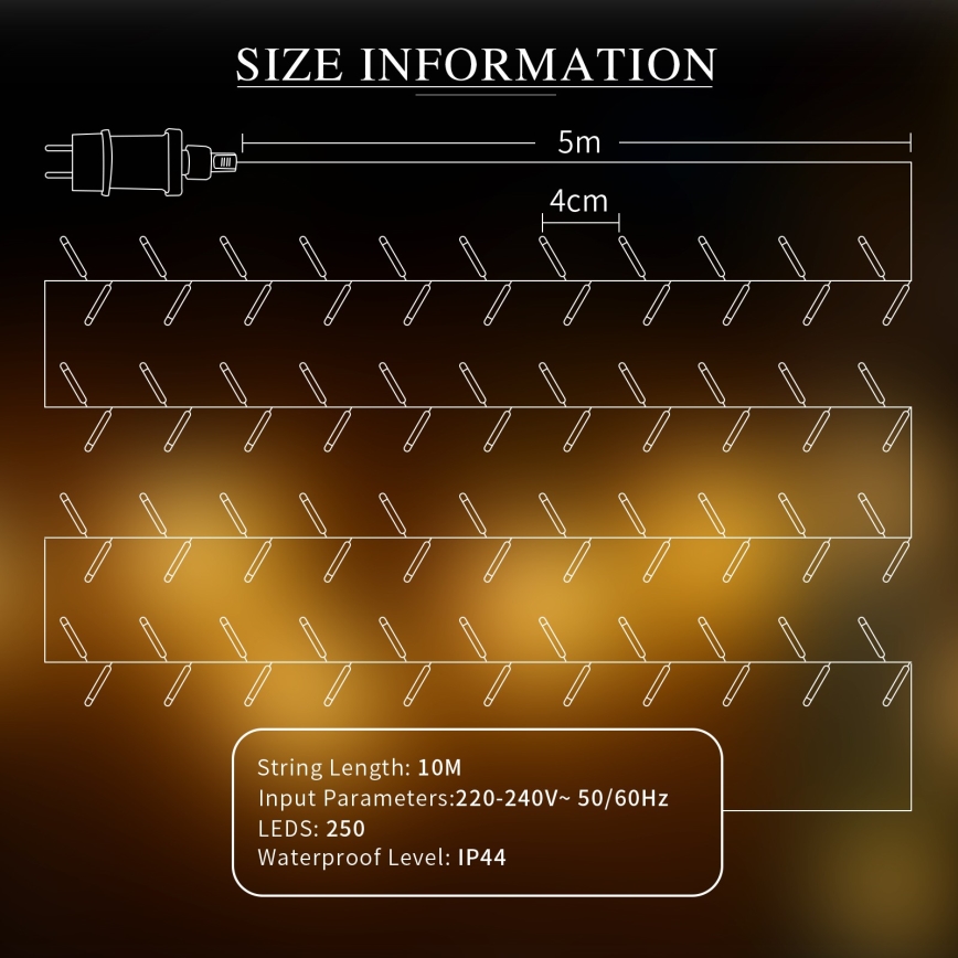 Aigostar - LED Koristeketju ulkokäyttöön 250xLED/10m IP44 lämmin valkoinen