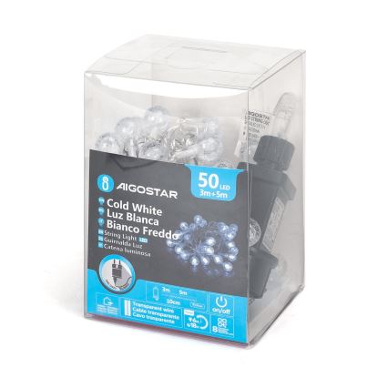 Aigostar - LED Outdoor jouluketju 50xLED/8 toimintoa 8m IP44 viileä valkoinen