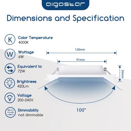 Aigostar - LED-paneeli LED/6W/230V 4000K 12x12 cm valkoinen