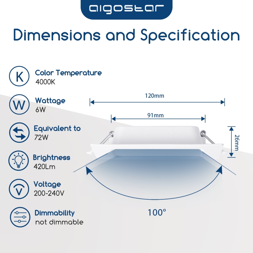 Aigostar - LED-paneeli LED/6W/230V 4000K 12x12 cm valkoinen